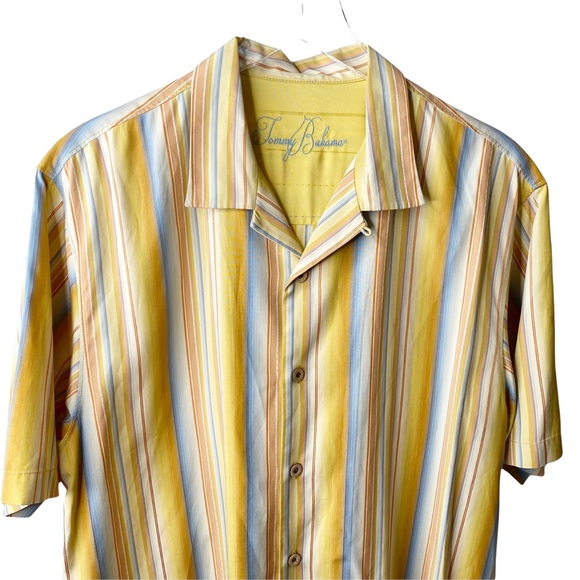 Tommy Bahama Silk Striped Short Sleeve Button Down Shirt Medium - Picture 3 of 8